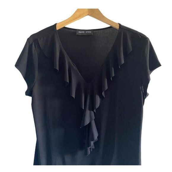 Mandy Evans Women's Black V Neck Ruffle Stretch Blouse US L - Picture 3 of 5